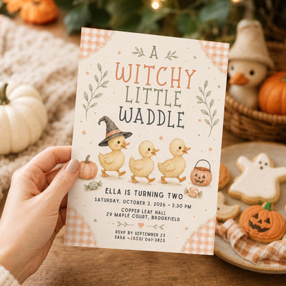 Fall Goose Birthday Invitation, Autumn Pumpkin Party Invite, Halloween Kids Birthday Canva Template