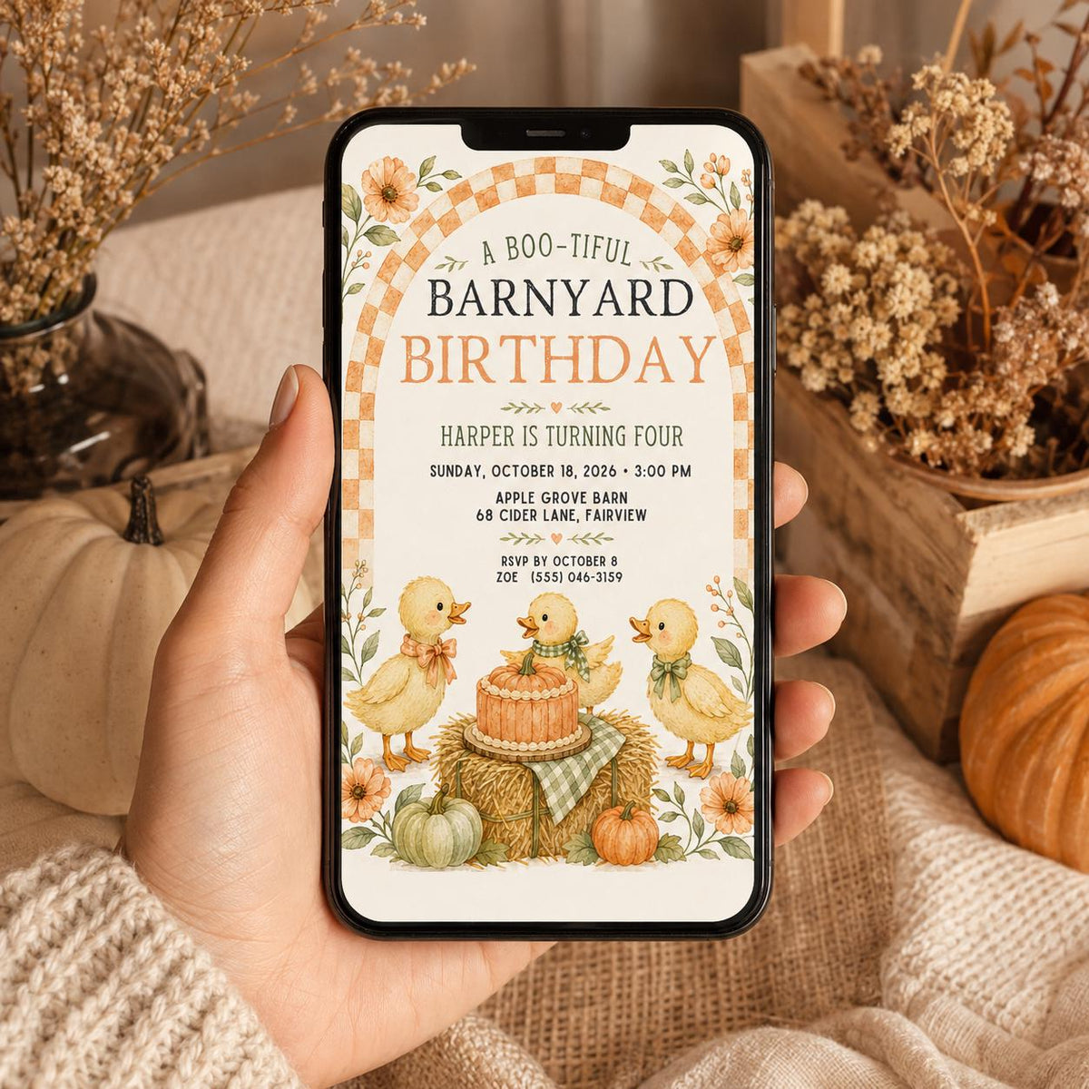 Fall Goose Birthday Invitation, Autumn Pumpkin Party Invite, Halloween Kids Birthday Canva Template