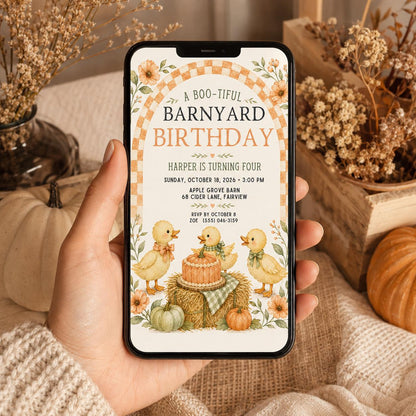 Fall Goose Birthday Invitation, Autumn Pumpkin Party Invite, Halloween Kids Birthday Canva Template