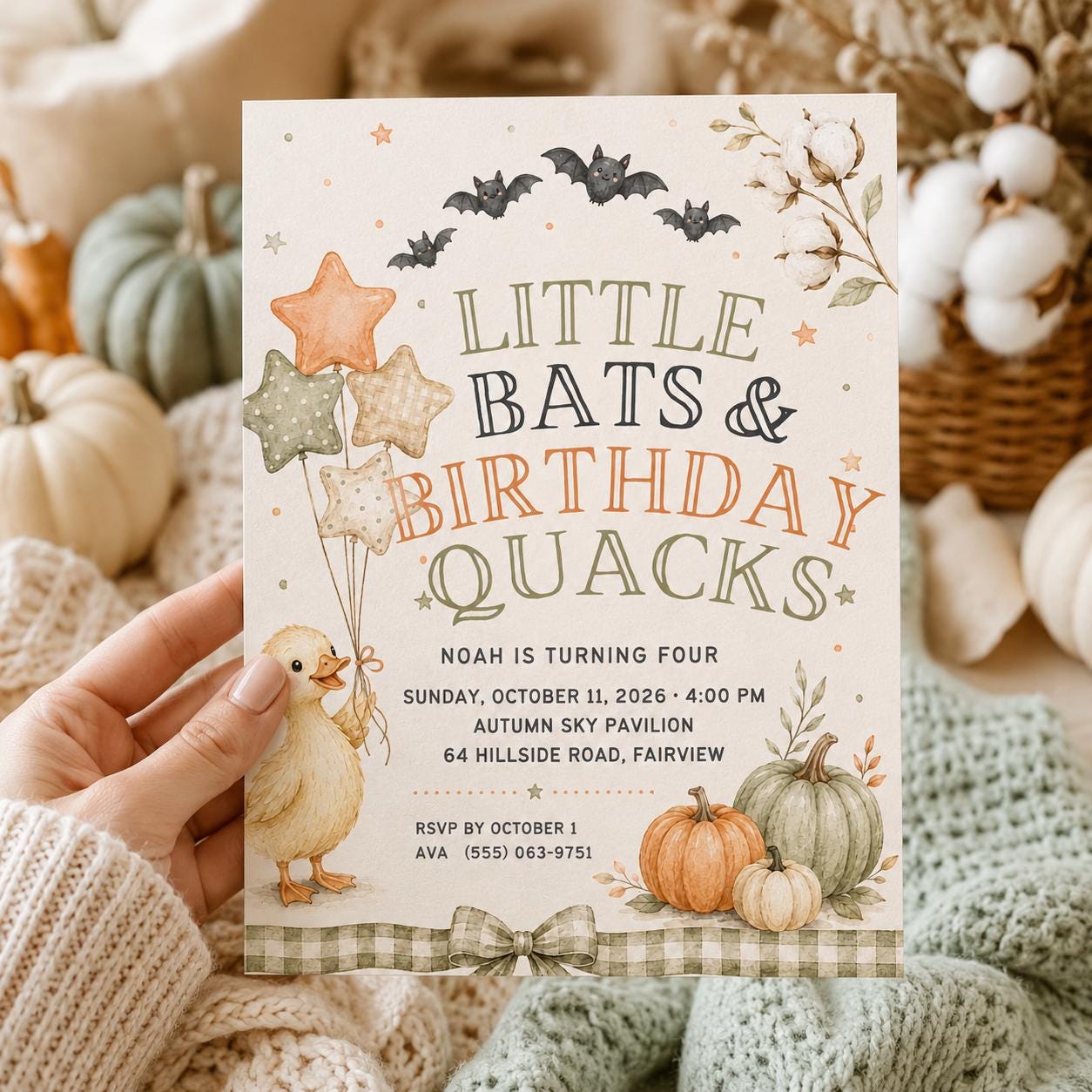 Fall Goose Birthday Invitation, Autumn Pumpkin Party Invite, Halloween Kids Birthday Canva Template