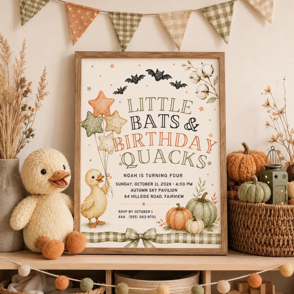 Fall Goose Birthday Invitation, Autumn Pumpkin Party Invite, Halloween Kids Birthday Canva Template