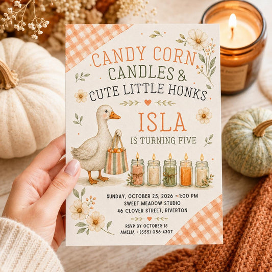 Fall Goose Birthday Invitation, Autumn Pumpkin Party Invite, Halloween Kids Birthday Canva Template