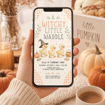 Fall Goose Birthday Invitation, Autumn Pumpkin Party Invite, Halloween Kids Birthday Canva Template