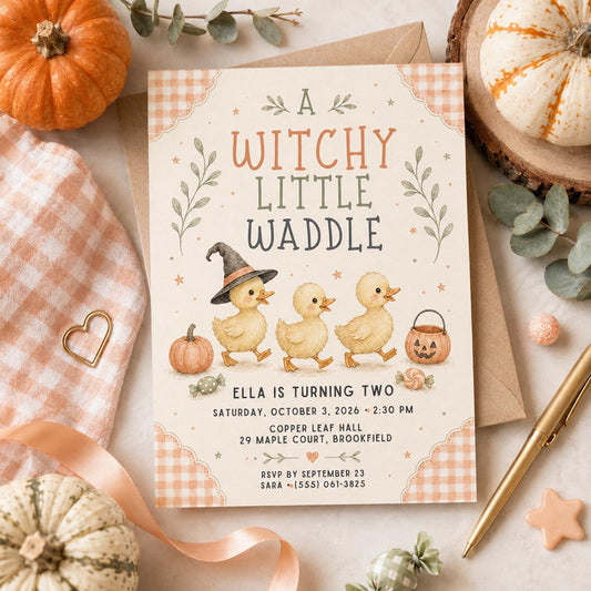 Fall Goose Birthday Invitation, Autumn Pumpkin Party Invite, Halloween Kids Birthday Canva Template