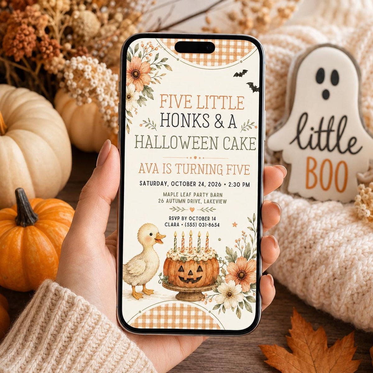Fall Goose Birthday Invitation, Autumn Pumpkin Party Invite, Halloween Kids Birthday Canva Template