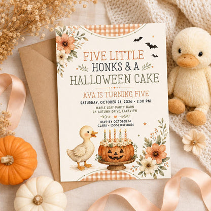 Fall Goose Birthday Invitation, Autumn Pumpkin Party Invite, Halloween Kids Birthday Canva Template