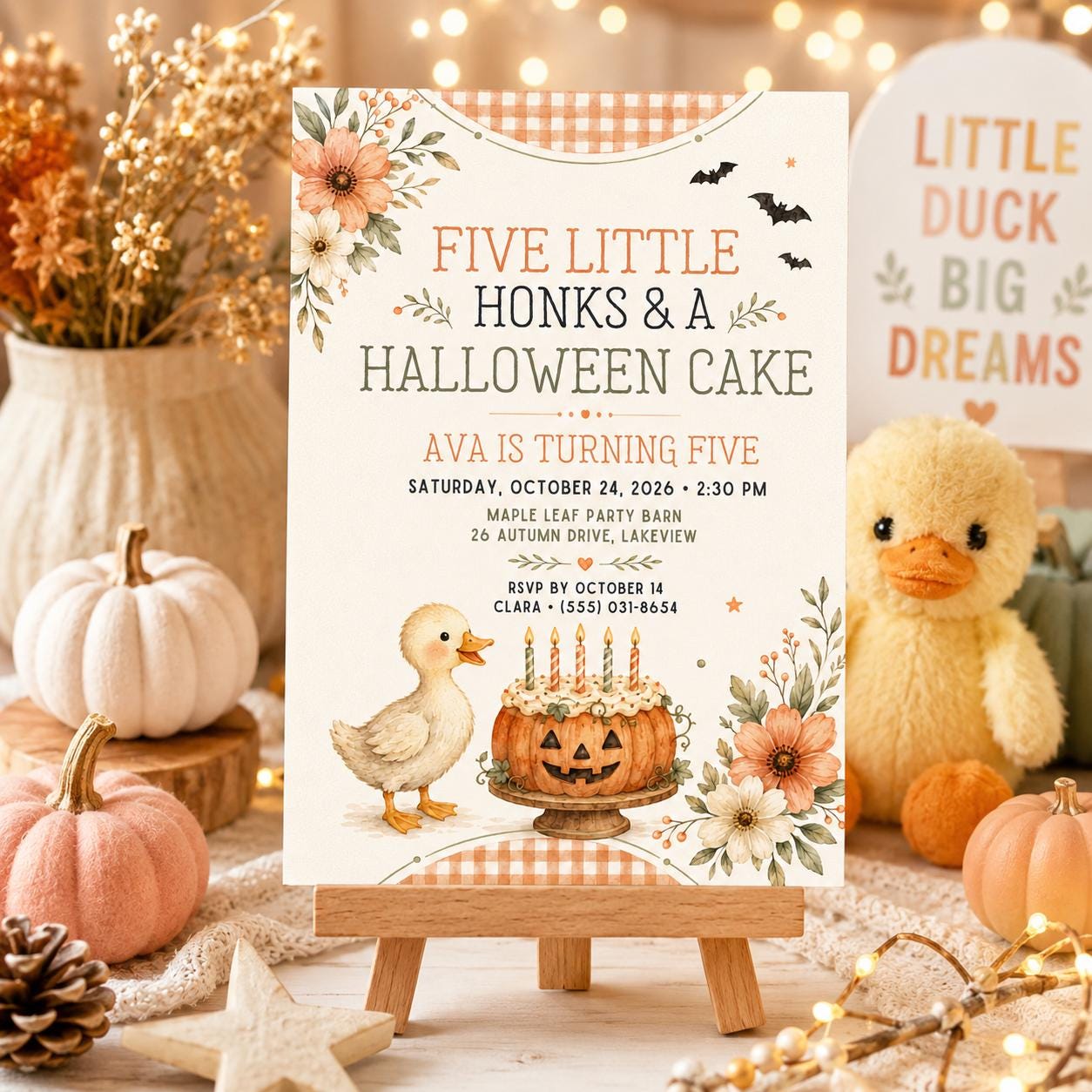 Fall Goose Birthday Invitation, Autumn Pumpkin Party Invite, Halloween Kids Birthday Canva Template