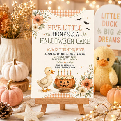 Fall Goose Birthday Invitation, Autumn Pumpkin Party Invite, Halloween Kids Birthday Canva Template