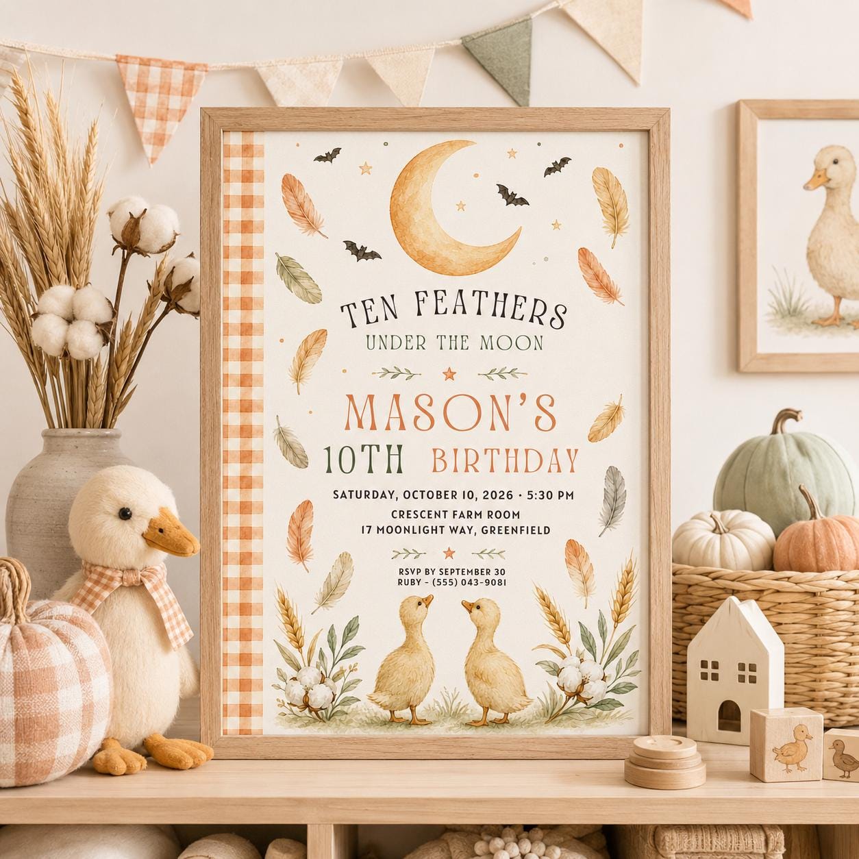 Fall Goose Birthday Invitation, Autumn Pumpkin Party Invite, Halloween Kids Birthday Canva Template