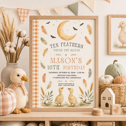 Fall Goose Birthday Invitation, Autumn Pumpkin Party Invite, Halloween Kids Birthday Canva Template