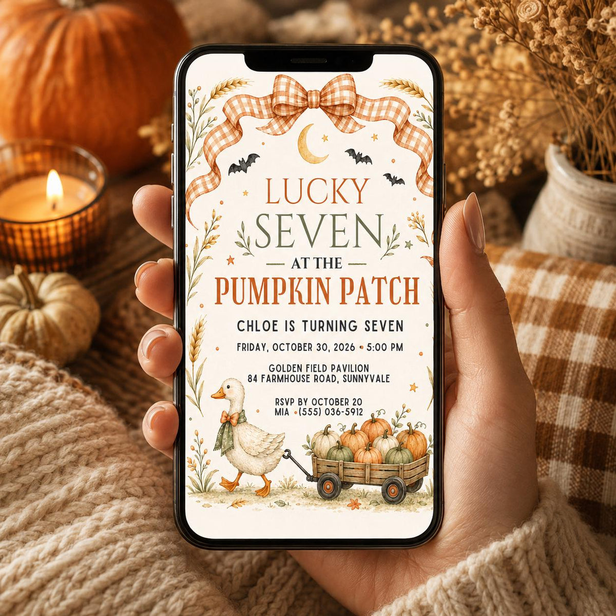Fall Goose Birthday Invitation, Autumn Pumpkin Party Invite, Halloween Kids Birthday Canva Template