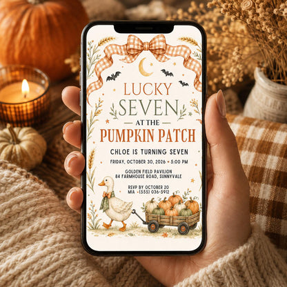 Fall Goose Birthday Invitation, Autumn Pumpkin Party Invite, Halloween Kids Birthday Canva Template