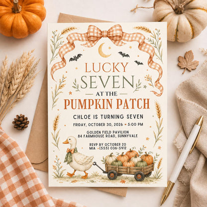 Fall Goose Birthday Invitation, Autumn Pumpkin Party Invite, Halloween Kids Birthday Canva Template
