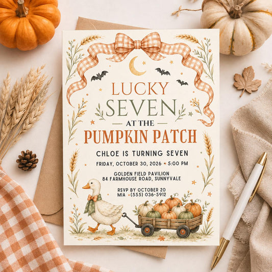 Fall Goose Birthday Invitation, Autumn Pumpkin Party Invite, Halloween Kids Birthday Canva Template