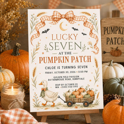 Fall Goose Birthday Invitation, Autumn Pumpkin Party Invite, Halloween Kids Birthday Canva Template