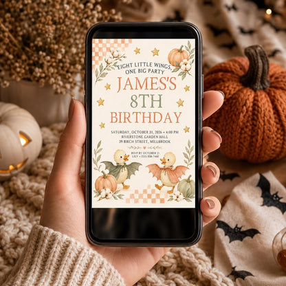Fall Goose Birthday Invitation, Autumn Pumpkin Party Invite, Halloween Kids Birthday Canva Template