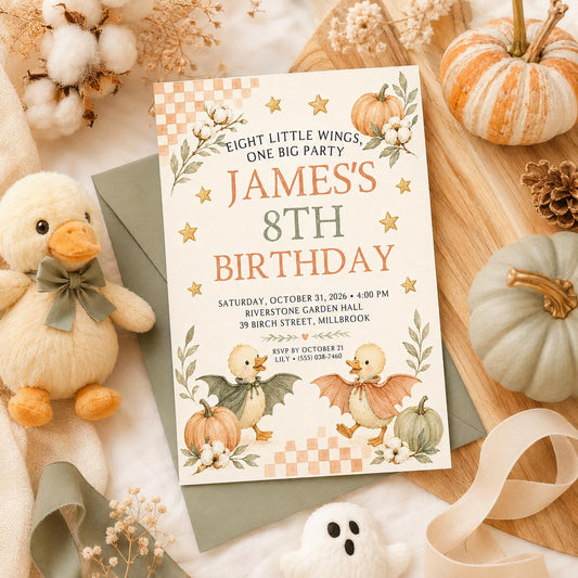 Fall Goose Birthday Invitation, Autumn Pumpkin Party Invite, Halloween Kids Birthday Canva Template
