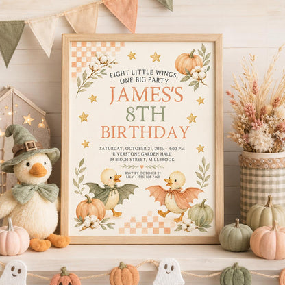 Fall Goose Birthday Invitation, Autumn Pumpkin Party Invite, Halloween Kids Birthday Canva Template