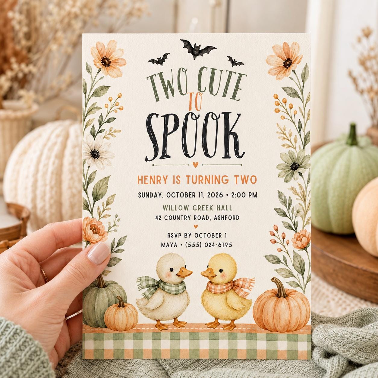 Fall Goose Birthday Invitation, Autumn Pumpkin Party Invite, Halloween Kids Birthday Canva Template