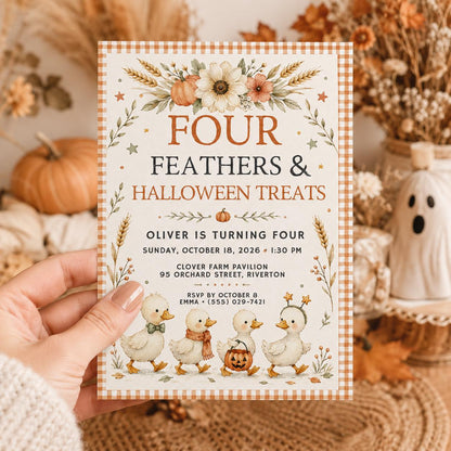 Fall Goose Birthday Invitation, Autumn Pumpkin Party Invite, Halloween Kids Birthday Canva Template