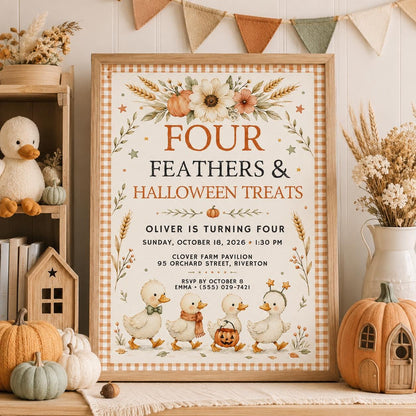 Fall Goose Birthday Invitation, Autumn Pumpkin Party Invite, Halloween Kids Birthday Canva Template