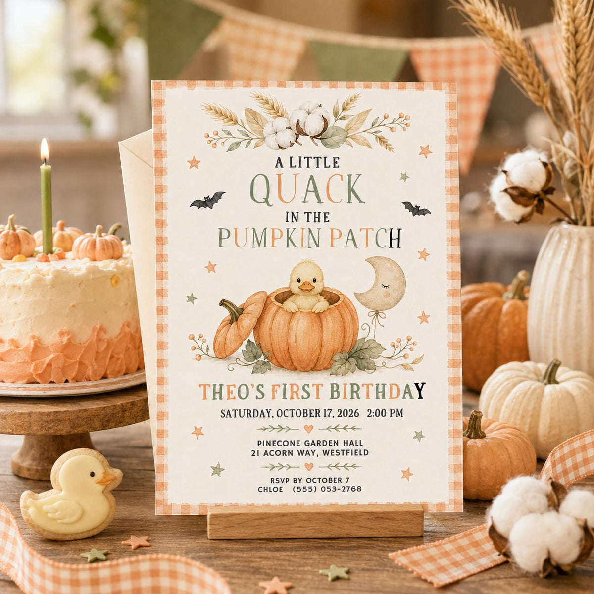 Fall Goose Birthday Invitation, Autumn Pumpkin Party Invite, Halloween Kids Birthday Canva Template