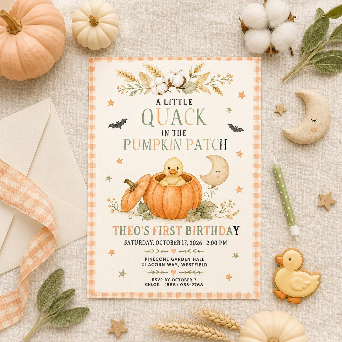 Fall Goose Birthday Invitation, Autumn Pumpkin Party Invite, Halloween Kids Birthday Canva Template