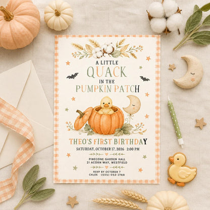 Fall Goose Birthday Invitation, Autumn Pumpkin Party Invite, Halloween Kids Birthday Canva Template