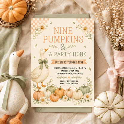 Fall Goose Birthday Invitation, Autumn Pumpkin Party Invite, Halloween Kids Birthday Canva Template