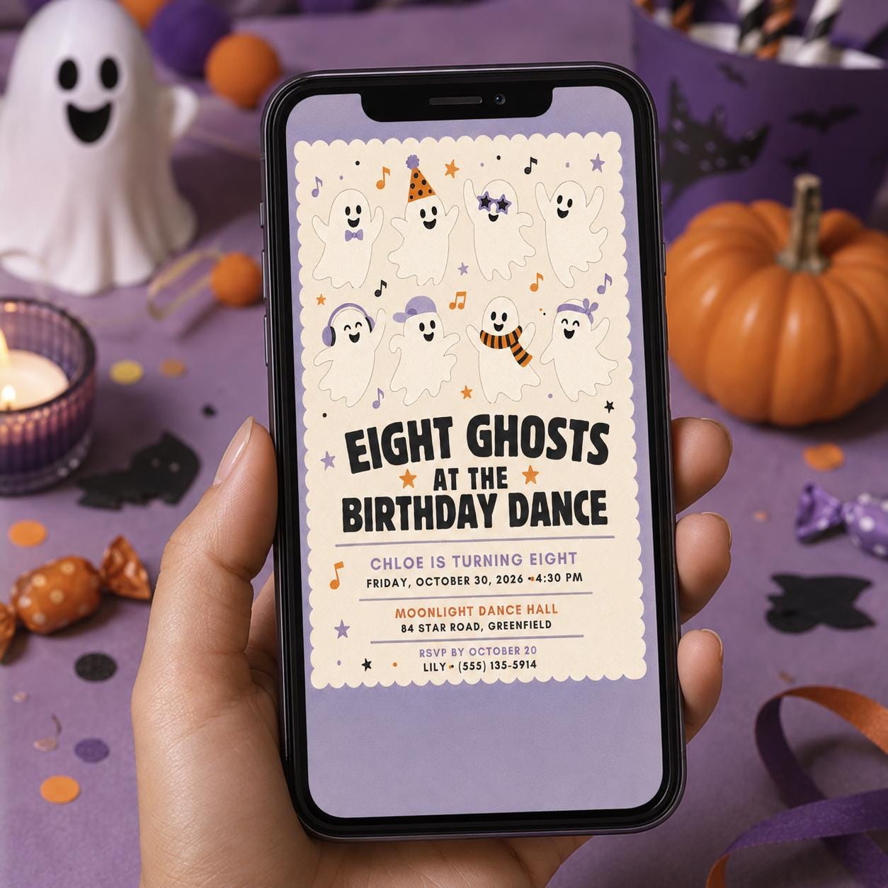 Ghost Halloween Birthday Invitation, Spooky Dance Party Invite, Cute Ghost Kids Birthday, Editable Canva Template