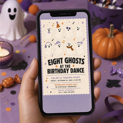 Ghost Halloween Birthday Invitation, Spooky Dance Party Invite, Cute Ghost Kids Birthday, Editable Canva Template