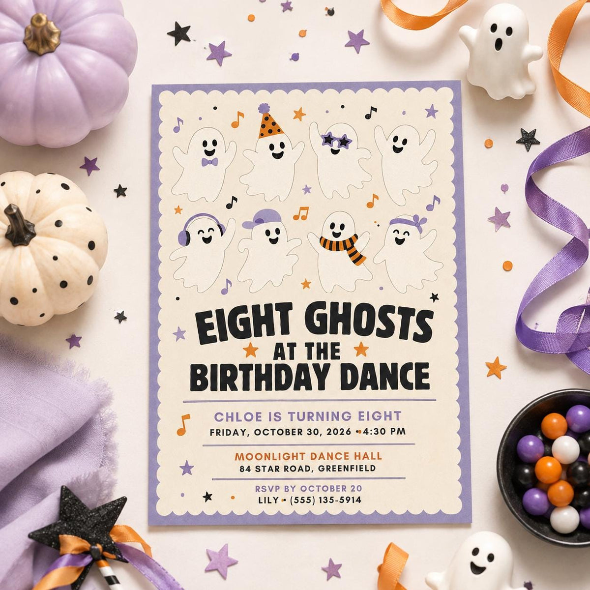 Ghost Halloween Birthday Invitation, Spooky Dance Party Invite, Cute Ghost Kids Birthday, Editable Canva Template
