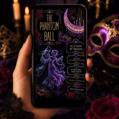 Gothic Halloween Birthday Invitation, Haunted Masquerade Party Invite, Elegant Ghost Dance Birthday, Editable Canva Template
