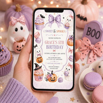 Cute Ghost Halloween Birthday Invitation, Sweet and Spooky Girls Birthday Invite, Pastel Halloween Party, Editable Canva Template
