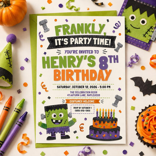 Monster Halloween Birthday Invitation, Green Monster Kids Party Invite, Spooky Birthday Celebration, Editable Canva Template