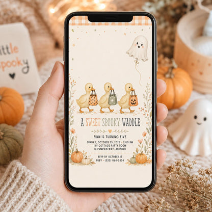 Fall Goose Birthday Invitation, Autumn Pumpkin Party Invite, Halloween Kids Birthday Canva Template
