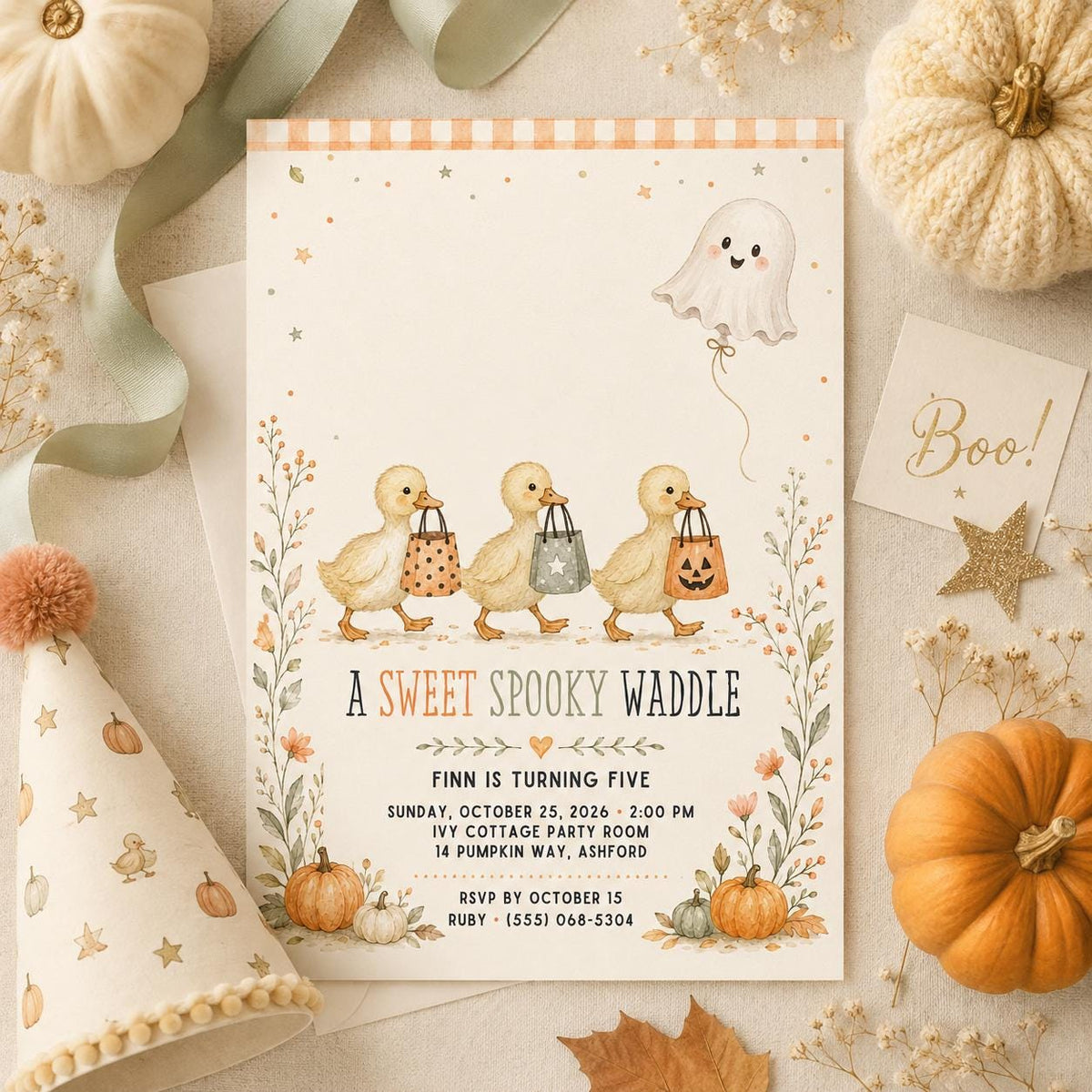 Fall Goose Birthday Invitation, Autumn Pumpkin Party Invite, Halloween Kids Birthday Canva Template