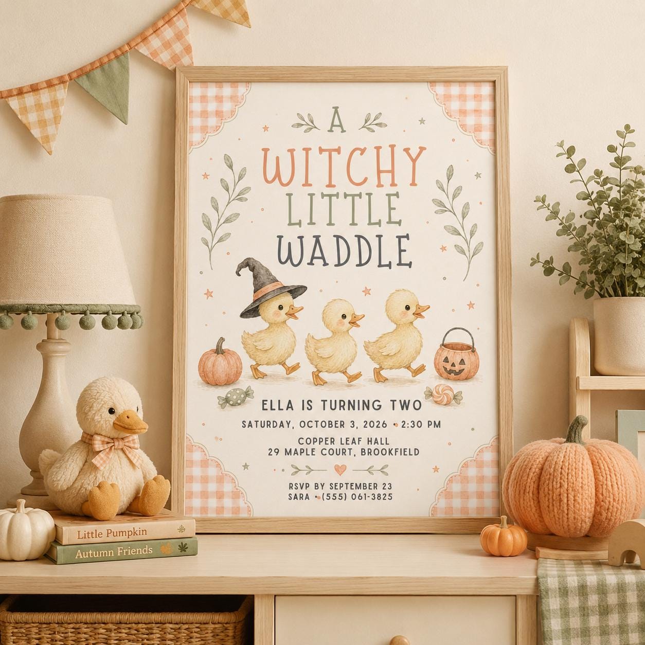 Fall Goose Birthday Invitation, Autumn Pumpkin Party Invite, Halloween Kids Birthday Canva Template