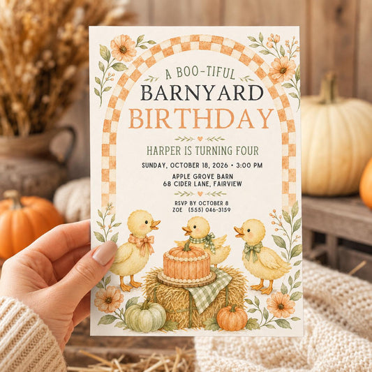 Fall Goose Birthday Invitation, Autumn Pumpkin Party Invite, Halloween Kids Birthday Canva Template
