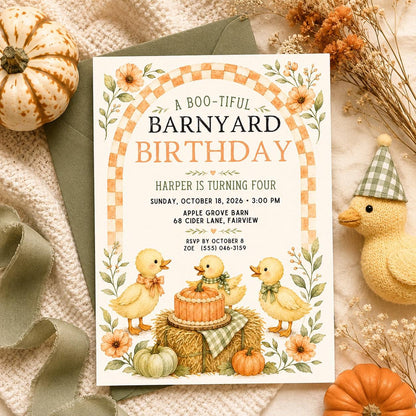 Fall Goose Birthday Invitation, Autumn Pumpkin Party Invite, Halloween Kids Birthday Canva Template