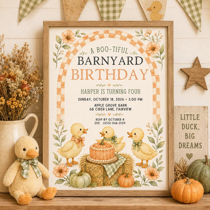 Fall Goose Birthday Invitation, Autumn Pumpkin Party Invite, Halloween Kids Birthday Canva Template