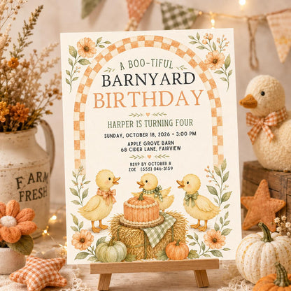 Fall Goose Birthday Invitation, Autumn Pumpkin Party Invite, Halloween Kids Birthday Canva Template