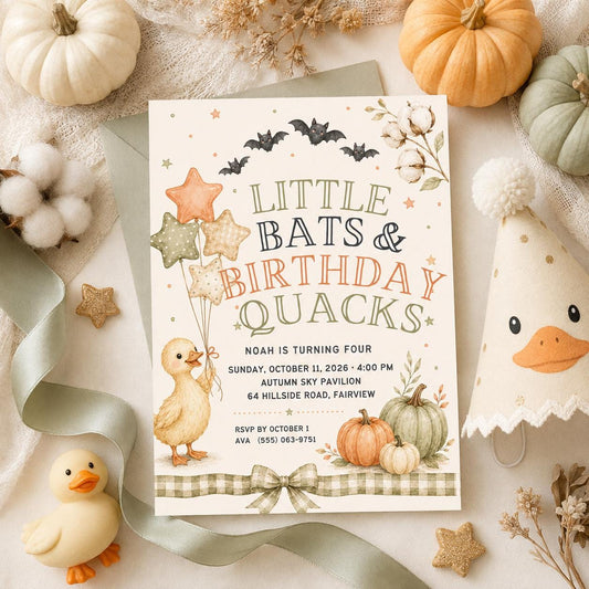 Fall Goose Birthday Invitation, Autumn Pumpkin Party Invite, Halloween Kids Birthday Canva Template