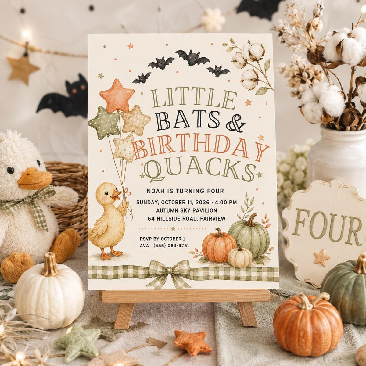 Fall Goose Birthday Invitation, Autumn Pumpkin Party Invite, Halloween Kids Birthday Canva Template
