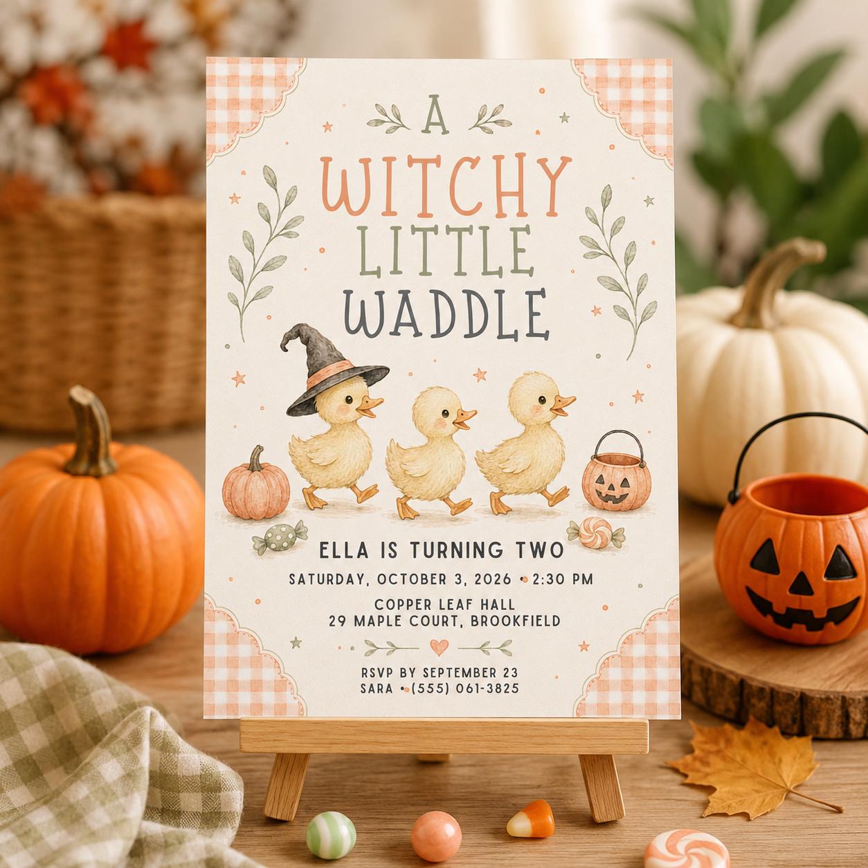 Fall Goose Birthday Invitation, Autumn Pumpkin Party Invite, Halloween Kids Birthday Canva Template