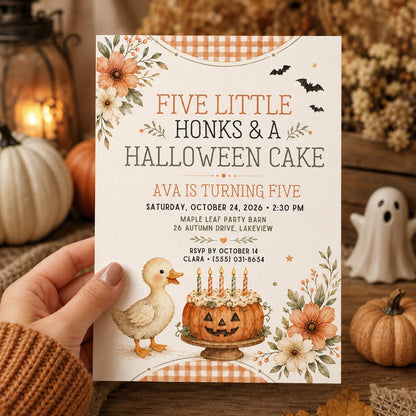 Fall Goose Birthday Invitation, Autumn Pumpkin Party Invite, Halloween Kids Birthday Canva Template
