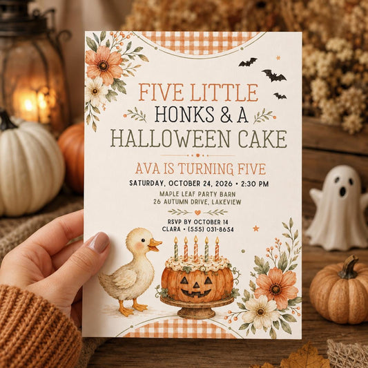 Fall Goose Birthday Invitation, Autumn Pumpkin Party Invite, Halloween Kids Birthday Canva Template