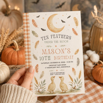 Fall Goose Birthday Invitation, Autumn Pumpkin Party Invite, Halloween Kids Birthday Canva Template