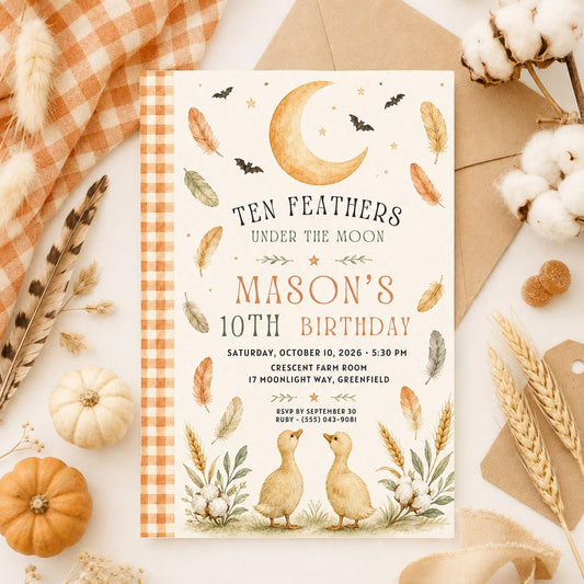 Fall Goose Birthday Invitation, Autumn Pumpkin Party Invite, Halloween Kids Birthday Canva Template