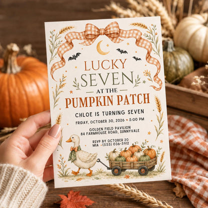 Fall Goose Birthday Invitation, Autumn Pumpkin Party Invite, Halloween Kids Birthday Canva Template